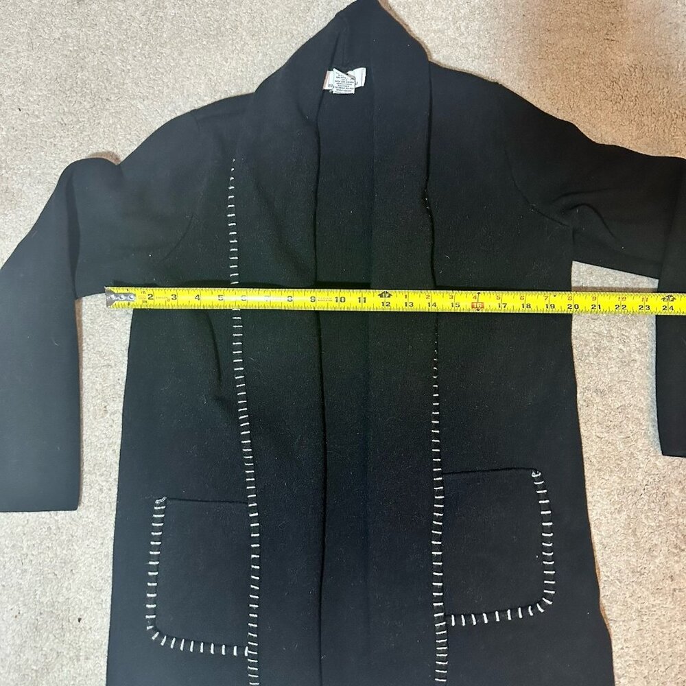 Magaschoni Sweater Women’s Large Black Cardigan White Stitch Trim Front Pockets - Picture 8 of 9